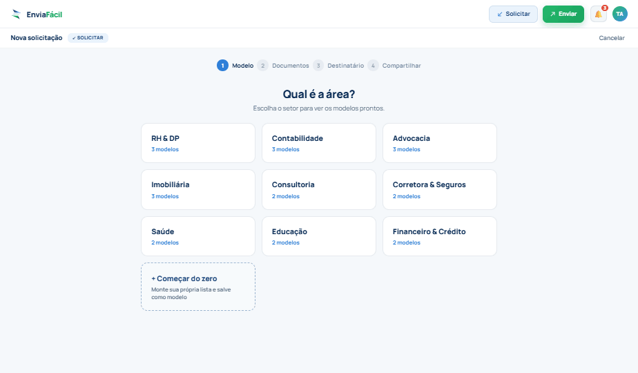 Assistente de nova solicitação